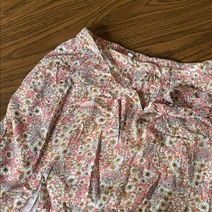 Floral Pink and White Midi Skirt w/ side slits